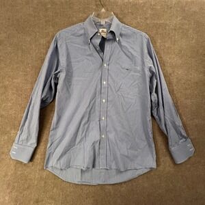 Lacoste Mens Large 42 Large Blue Gingham Check Button Up Long Sleeve ClassicFit